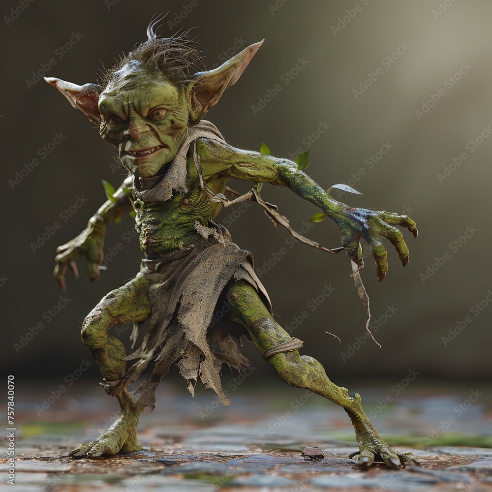 Fototapeta premium Dancing goblin fantasy creature Generative Ai 