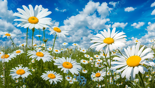 summer meadow with green grass and daisies  botanical background