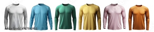 Collection of long sleeve round neck t-shirts for men set in different colours isolated on transparent background. Generative AI photo