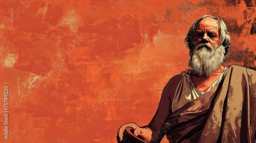 Minimalist Red Backdrop of Philosopher Socrates with Empty Space for Text - Blank Canvas Template photo