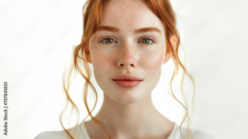 beautiful redhead young woman with freckles isolated beautiful redhead young woman with freckles isolated