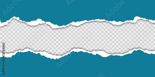 Torn paper. Vector illustration of torn blue paper sheet isolated on transparent background