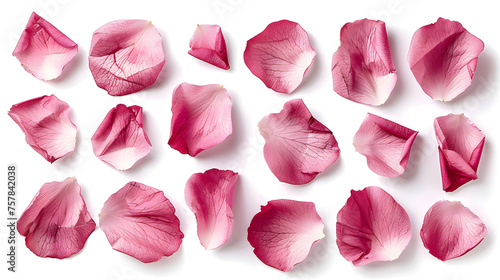 Elegant collection of soft pink flower petals isolated on a white background, perfect for romantic occasions and natural beauty themes.