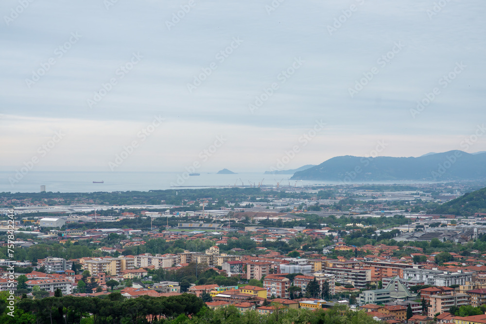 Panoramic view of Marina di Massa Tuscany Italy. - obrazy, fototapety, plakaty 