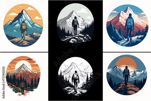 Adventure Mountain Hiking Man Silhouette Bundle For t-shirt Design, hiking silhouette vector, Hiking T-Shirt Design