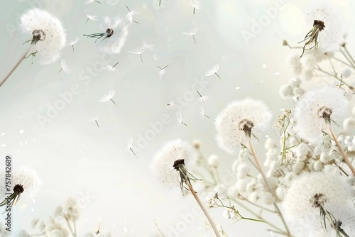 Soft and light spring background with Dandelions Generative Ai 