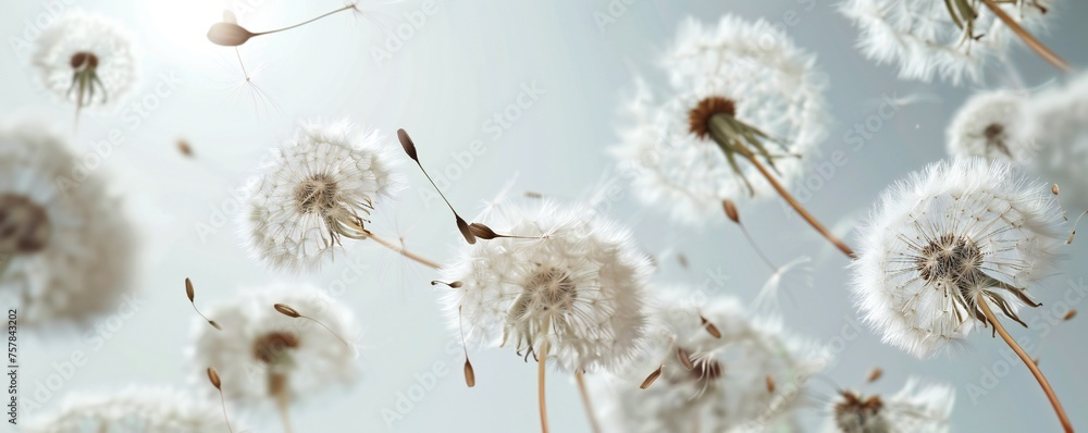 Soft and light spring background with Dandelions Generative Ai Soft and light spring background with Dandelions Generative Ai
