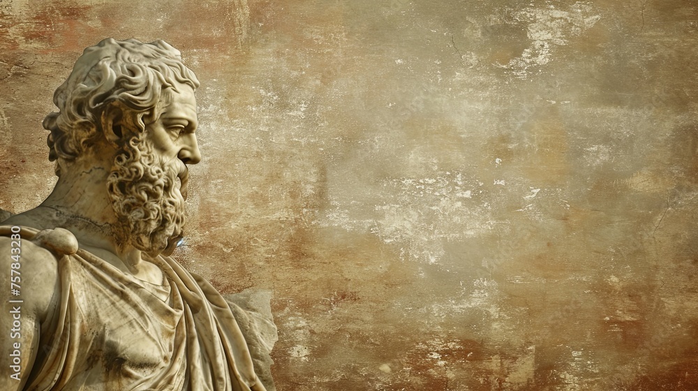 Fototapeta premium Brown Theme of Philosopher Socrates with Yellow Custom Greek Philosophy Background
