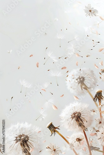 Soft and light spring background with Dandelions Generative Ai 