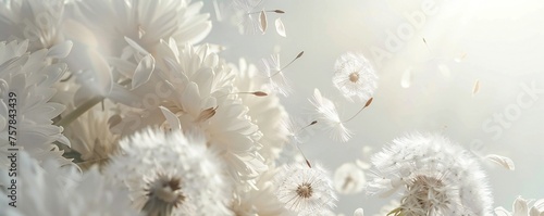 Soft and light spring background with Dandelions Generative Ai 
