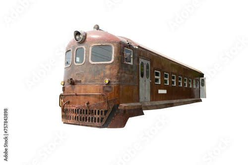 Isolated red toy train on white background