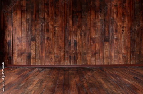 A large room with wooden walls and floors. The room is empty and has a warm, inviting atmosphere