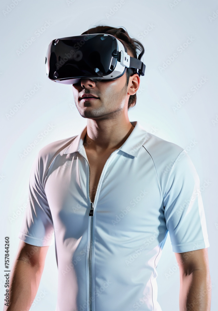 VR headset user or Virtual reality experience gaming and technology VR headset user or Virtual reality experience gaming and technology