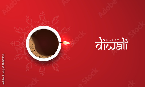 Happy Diwali Indian festival, tea cup top view with fire, Diwali creative concept, Design for banner, poster 3D Illustration.