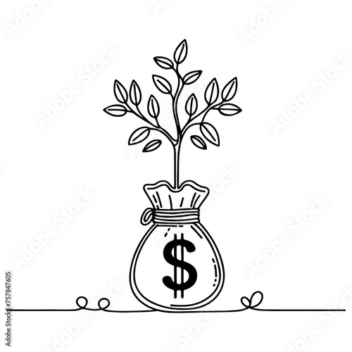 hand drawing money bag, financial goal business doodle concept vector illustration