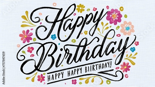 Birthday card with happy birthday lettering with bright color photo