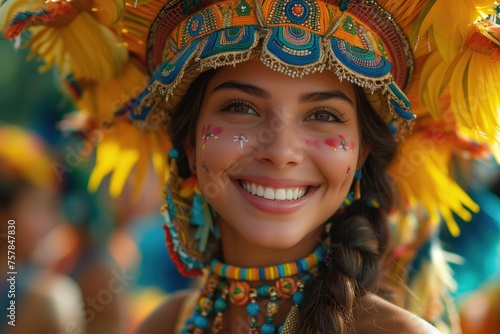 Woman in Colorful Headdress Smiles