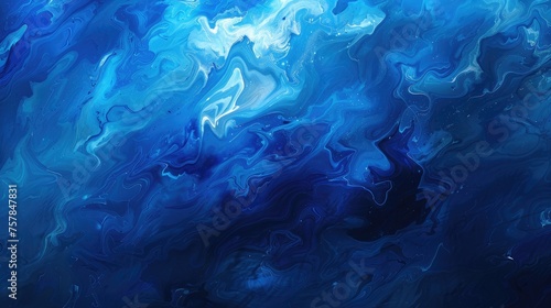 Deep blue gradient watercolor background with fluid texture, resembling ocean waves and sea mist for a dreamy abstract background