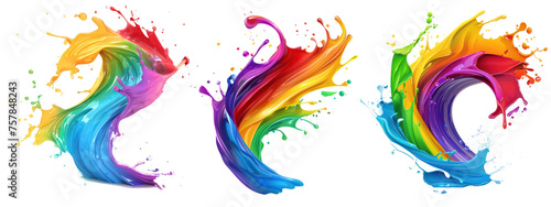 Set of Rainbow wave paints. Colorful paint splashing. Isolated on the transparent background