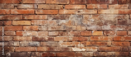 A detailed closeup of a brown brick wall showcasing the intricate brickwork, building material, and mortar. The facade is a beautiful display of art and composite material