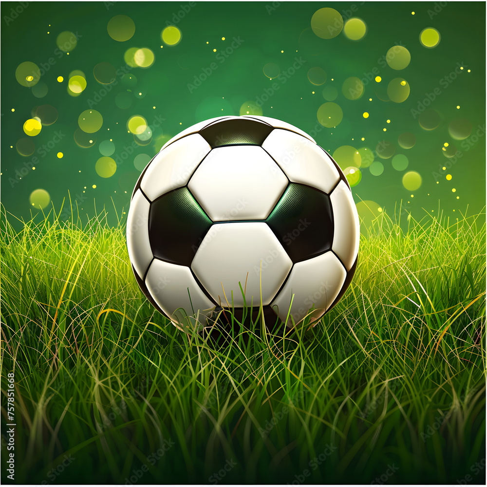 Fototapeta premium illustration of a football ball on a background of lawn and sky, background image with place for text