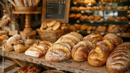Charming bakery display filled with rustic bread and pastries, tempting passersby with artisanal treats