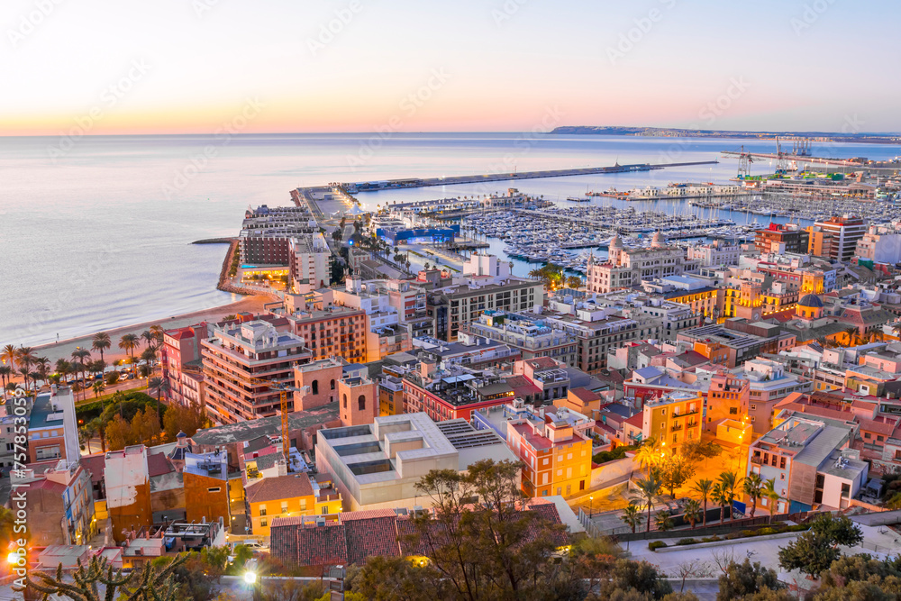 Fototapeta premium Alicante city centre aerial panoramic view. Alicante is a city in the Valencia region, Spain.