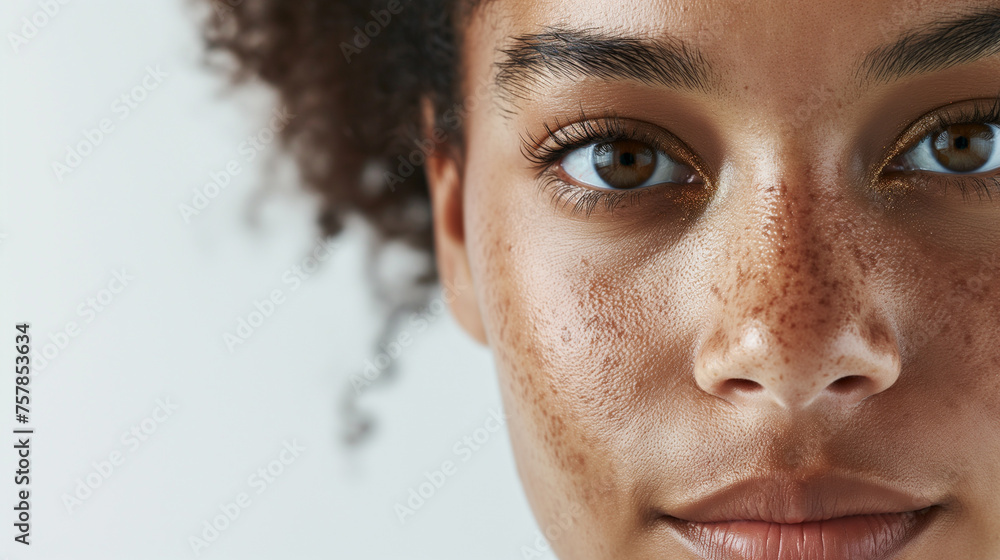 Obraz premium Mulatto girl with freckles , close-up