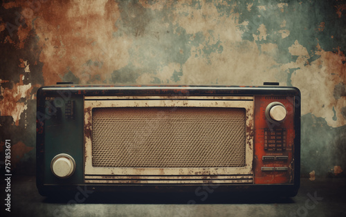 Vintage radio on abstract basckground. photo