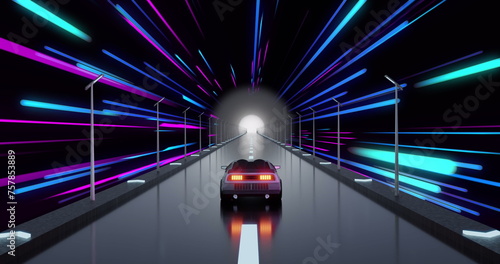 Image of car image game over pink and blue neon light trails