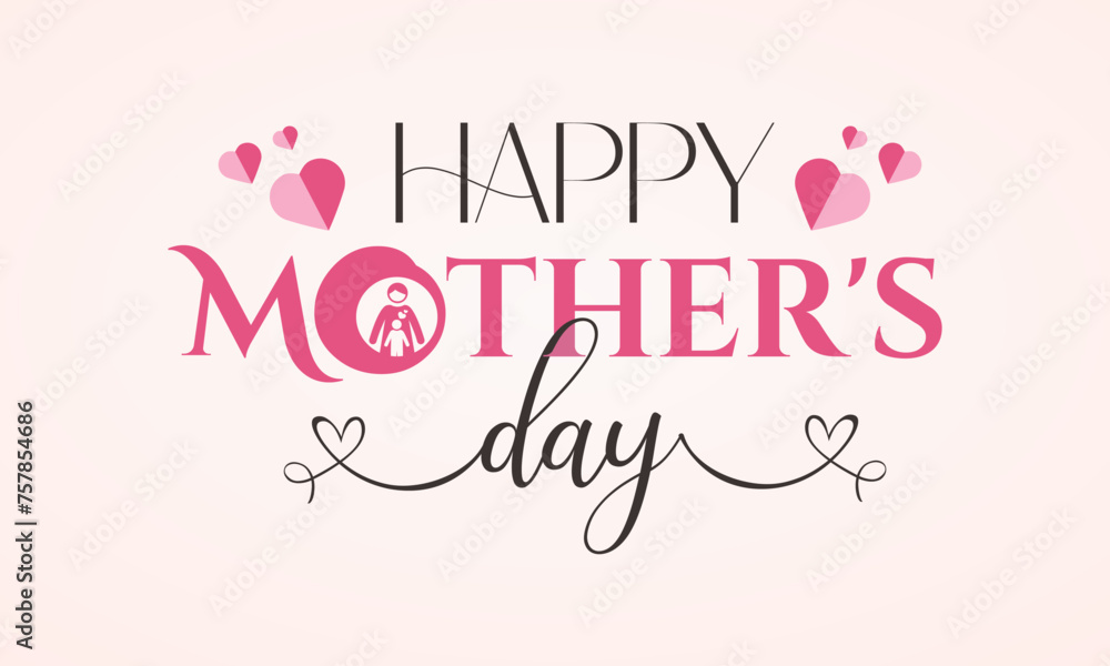 Happy Mother's Day typography design, hand drawn lettering. Holiday lettering isolated on white backgrounds. Calligraphy vector illustration.