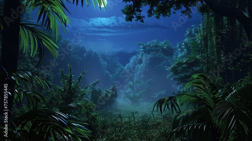 Jungle forest at night