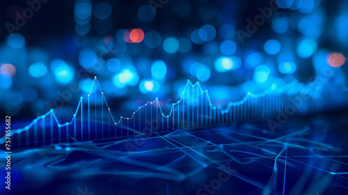 Stock market, financial candle light and volume chart with dotted light abstract background