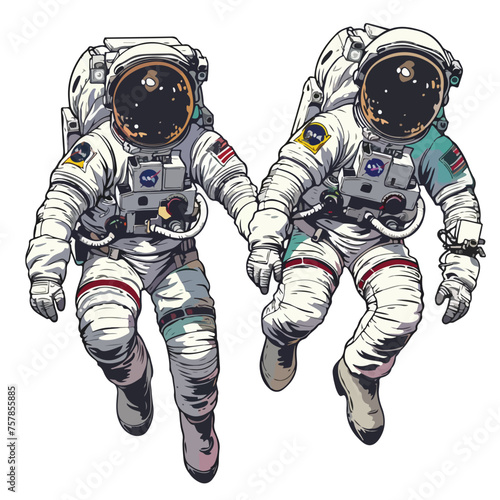 Astronauts conducting a spacewalk