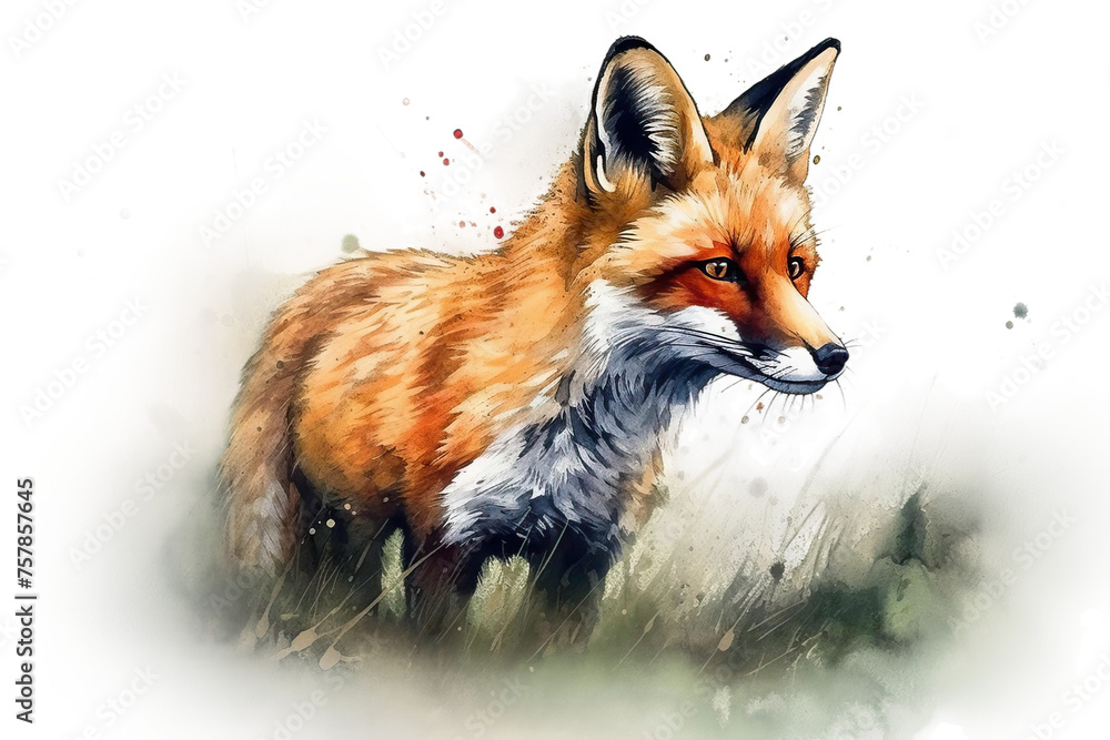aquarelle fox portrait d style