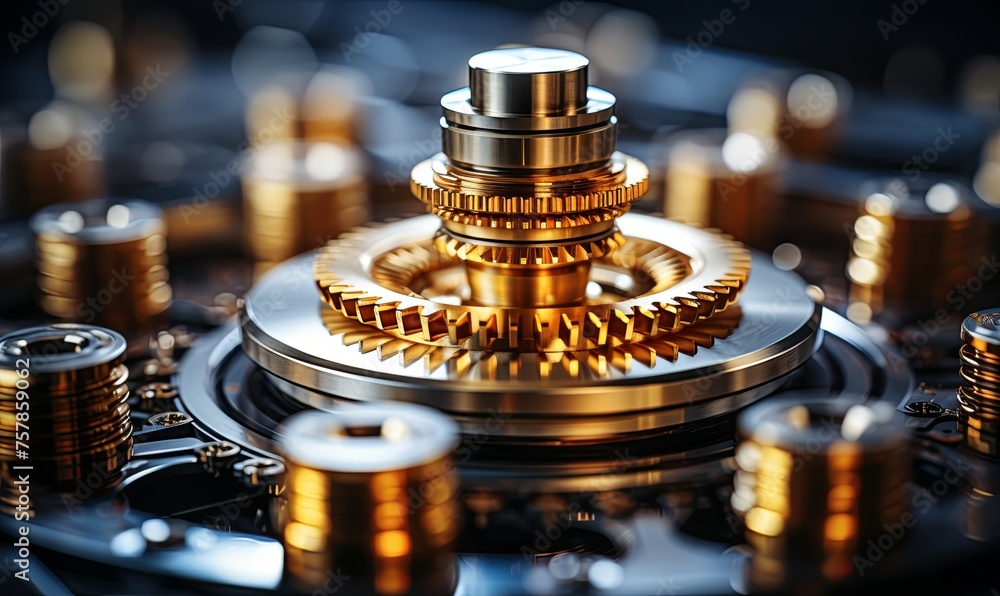 Close Up of Clock With Gold Gears Close Up of Clock With Gold Gears