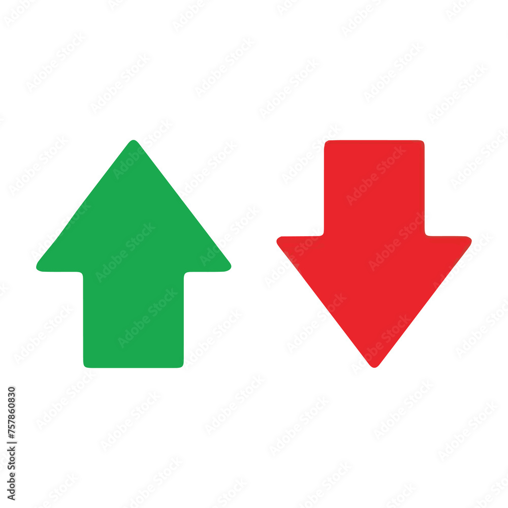 Up and down arrows, upload and download icons, green up arrow, red down arrow, transparent png icons - obrazy, fototapety, plakaty 