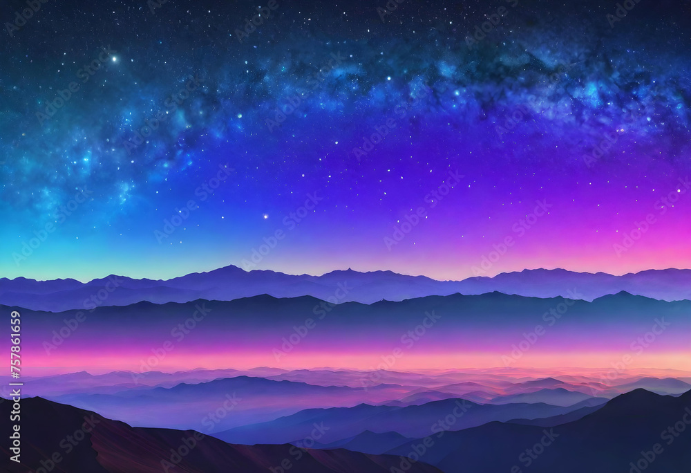 Obraz premium Galactic Gradient Landscape, Landscape, Galactic, Space, Universe, Cosmos, Gradient, Stars, Nebula, Astronomy, Outer Space, Fantasy, Sci-Fi, Astral, Sky, AI Generated