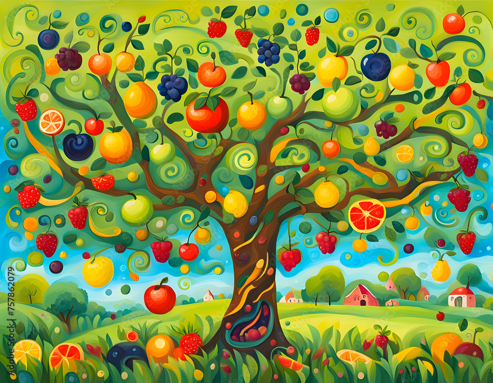 A fruit tree with different fruits, multivitamin tree A fruit tree with different fruits, multivitamin tree