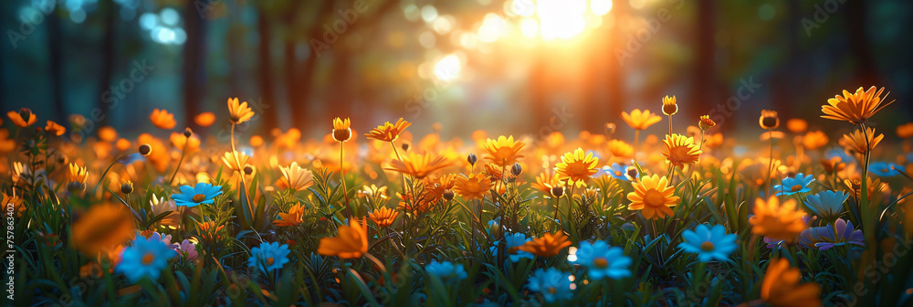 nature background with sunny spring meadow