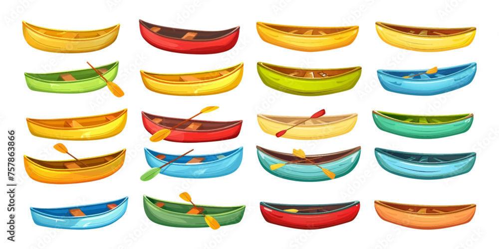 Set of colorful canoes on a white background. Set of colorful canoes on a white background.