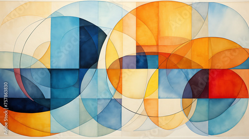 An abstract watercolor artwork circle patterns, blending warm and cool tones to create a soothing, vibrant visual.