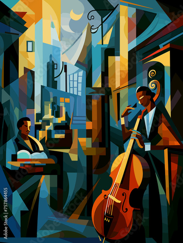 Abstract image of jazz musicians on the streets of New Orleans