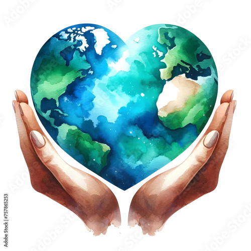 Human Hands Holding The Earth, World Environment Day illustration, Watercolor Environment Day. 
