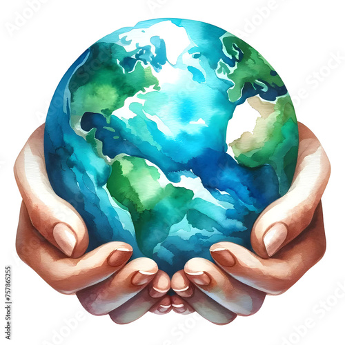 Human Hands Holding The Earth, World Environment Day illustration, Watercolor Environment Day. 