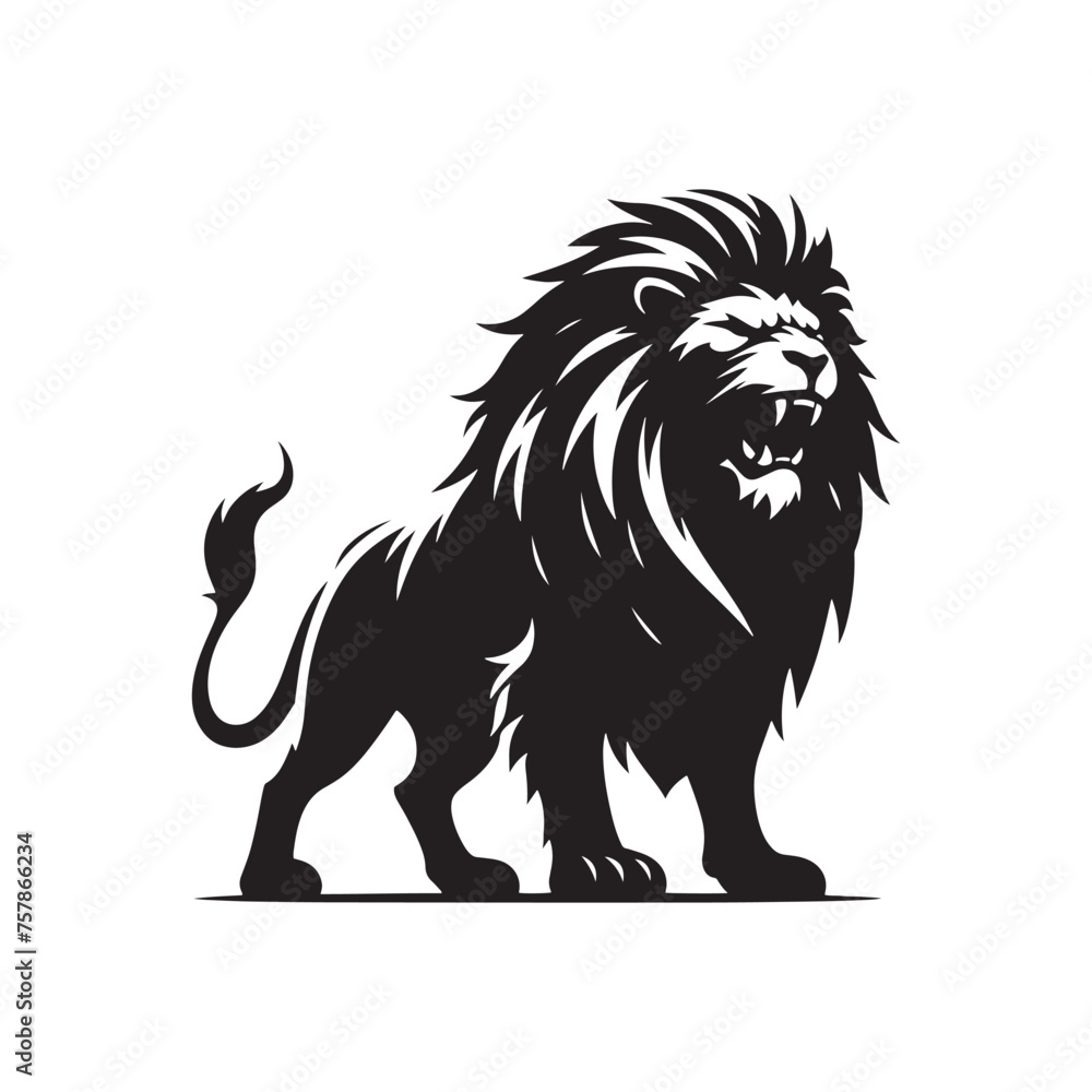 Obraz premium Vector Lion Silhouette Roaring with Intensity in Striking Anger for Graphic Design and Illustration Projects., Angry lion vector, Roaring lion Illustration.