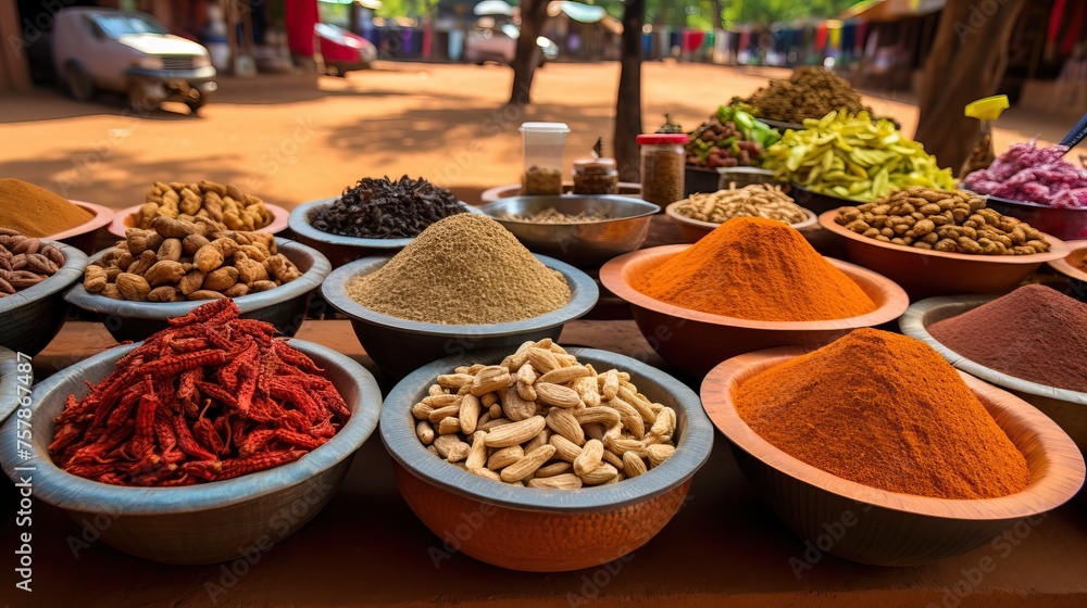 A variety of African spicesin Ouagadougou, Burkina Faso.


