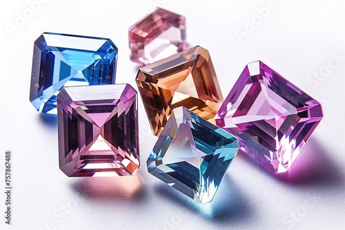 Gemstone on black shine color, Collection of many different natural gemstones amethyst, lapis lazuli, rose quartz, citrine, ruby, amazonite, moonstone, labradorite, chalcedony, blue topaz