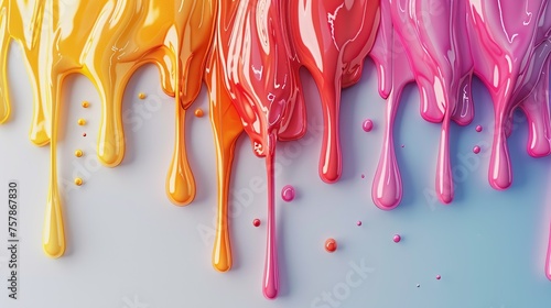 Abstract background colorful paint falling drips. 3d illustration