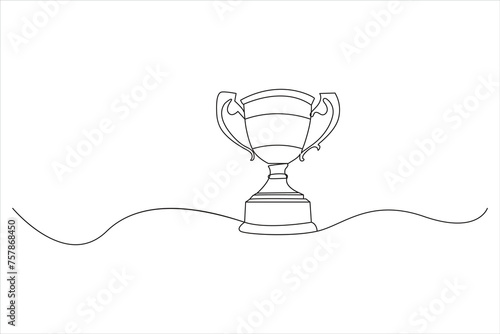 winner trophy cup continuous one line drawing. Trophy cup line art vector illustration. Editable stroke. 